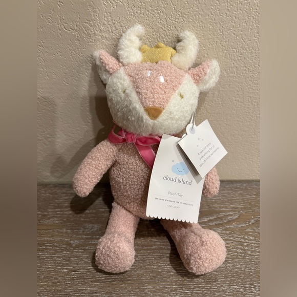 Cloud Island 12" Stuffed Pink Plush Reindeer Gold Crown NEW - Picture 1 of 3